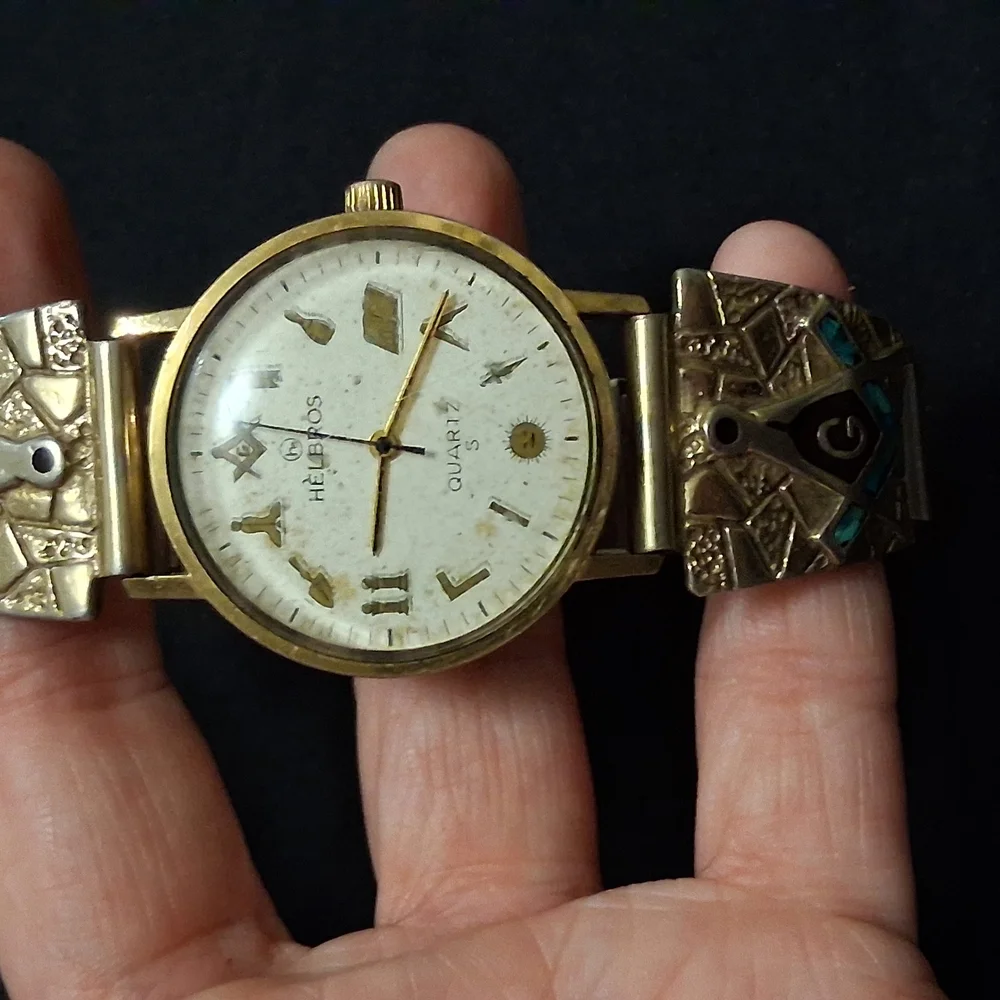 Helbros Gold Masonic Quartz Watch